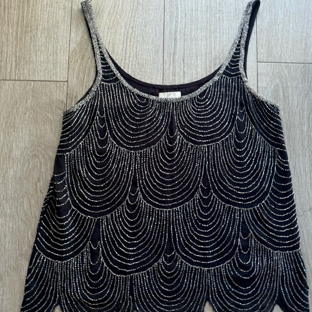 Joie Black Beaded Scallop Tank Top